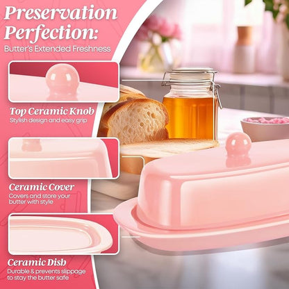 Flexzion Ceramic Pink European Butter Dish - Image 8