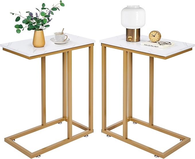 VECELO C Shaped End Side Table for Sofa Couch and Bed Snack TV Tray for Living by VECELO