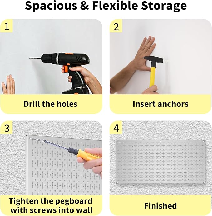 Pegboard Wall Organizer 2 PCS 32" x 16" Silvery Peg Board Metal Pegboard Panels - Image 7