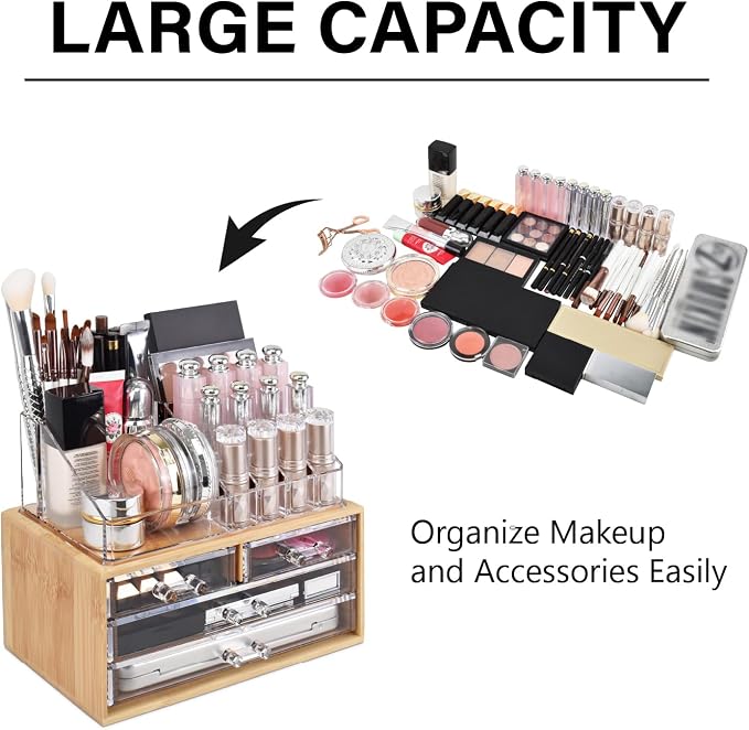 Ikee Design Bamboo Acrylic Makeup Organizer - Image 5