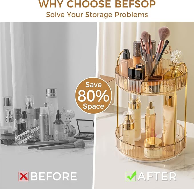 360° Rotating Makeup Organizer, Upgraded 2 Tier Skincare Perfume Organizers - Image 3