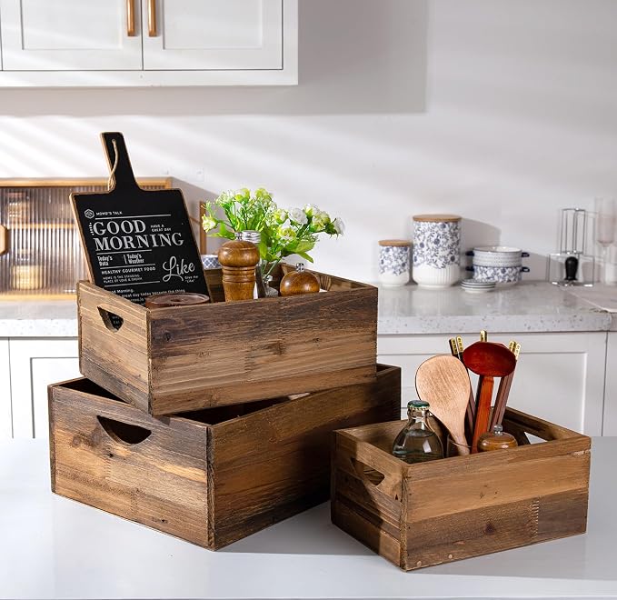 TIMRIS Set of 3 Rustic Distressed Wood Nesting Crates, Farmhouse Decorative by TIMRIS