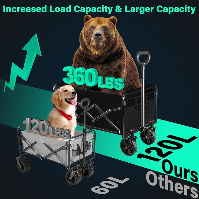 Collapsible Wagon Cart with Wheels Foldable, 360 Lbs Heavy Duty Folding Utility - Image 5