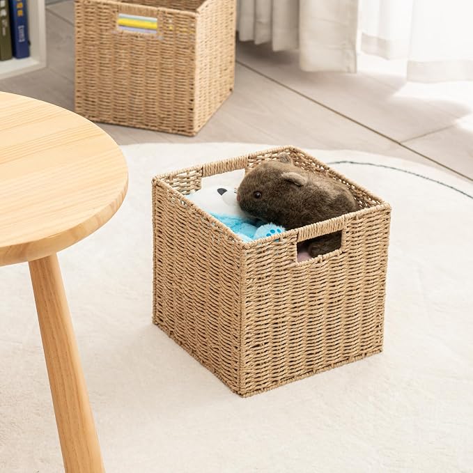 Handwoven Paper Woven Cube Basket Organizer - Image 8