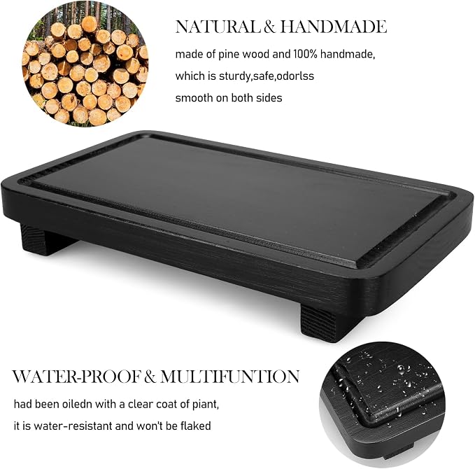 Black Bathroom Counter Organizer Tray Wood Riser Kitchen Countertop Trays - Image 4