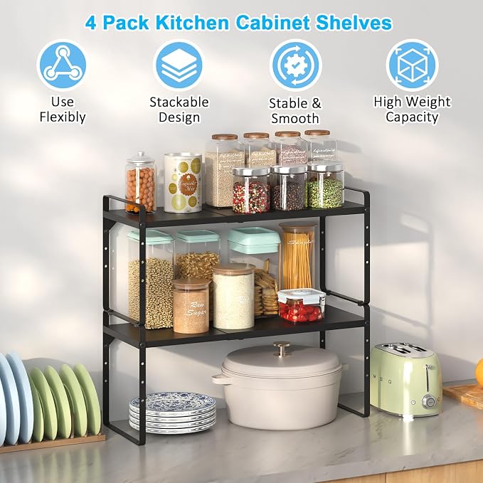 15.5 to 25.5 Inch Kitchen Cabinet Shelf Organizers, Adjustable Kitchen Counter - Image 3