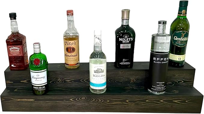 Tiered Bottle Shelf | 2 Tier Liquor Bottle Display | Bar Organization | Display by Unknown