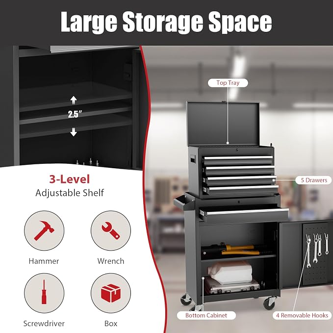 Goplus Tool Chest, 5-Drawer Rolling Tool Storage Cabinet - Image 7