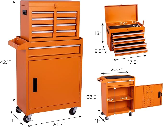 Tool Chest, 5-Drawer Rolling Tool Storage Cabinet - Image 3