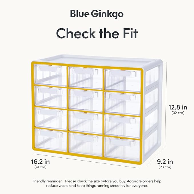 Blue Ginkgo Large 12-Drawer Cabinet – Stackable Clear Organizer - Image 2