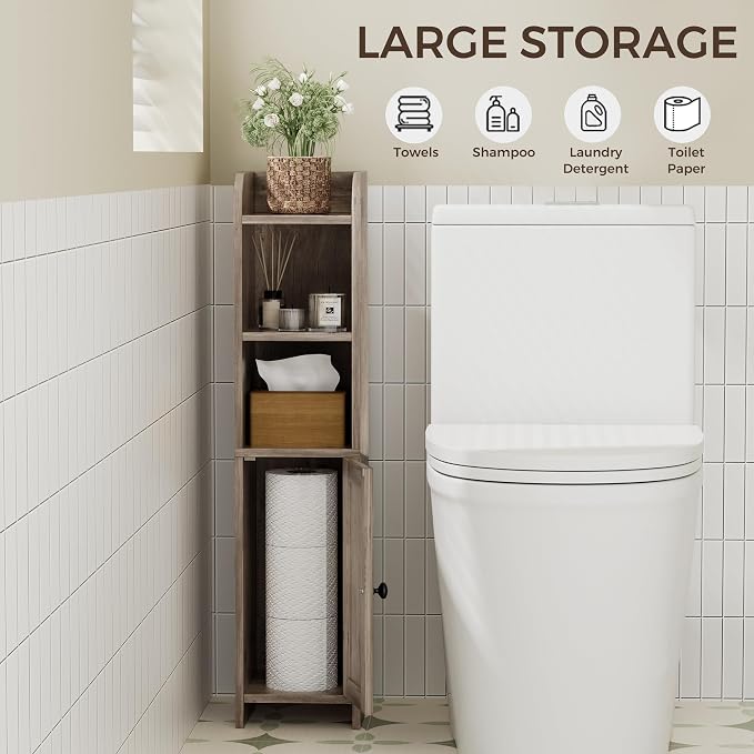 Homhedy Small Bathroom Storage Cabinet, Narrow Toilet Paper Cabinet | Corner - Image 5