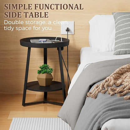 Gadroad Round End Table with Charging Station, USB Ports and Anti-Drop Fence - Image 6