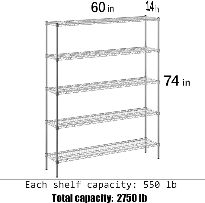 14" Deep x 60" Wide x 74" Height Wire Shelving Kit | 5-Tier | NSF Commercial - Image 3