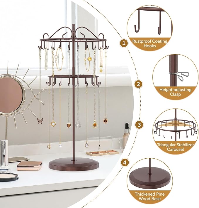 iDavosic.ly 2 Tier Rotating Necklace Holder Organizer - Image 4