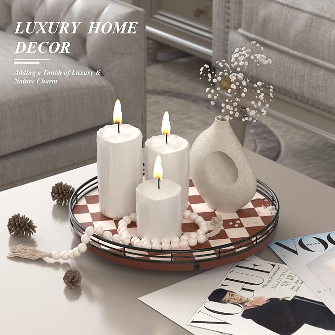 Brown Checkered Lazy Susan Decorative Tray, 12 Inch Round Rotating Tray - Image 3