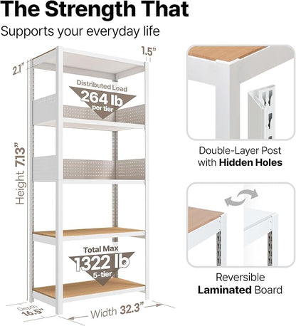 HOMEDANT 32" W Pegboards Storage Rack 5-Tier Heavy Duty Boltless Metal Utility - Image 2