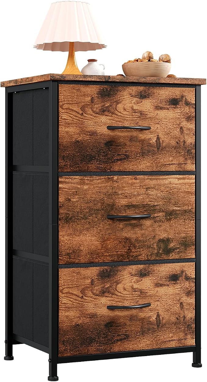 Somdot Small Dresser for Bedroom, 3 Drawer Storage Cabinet, Steel Frame and Mdf by Somdot