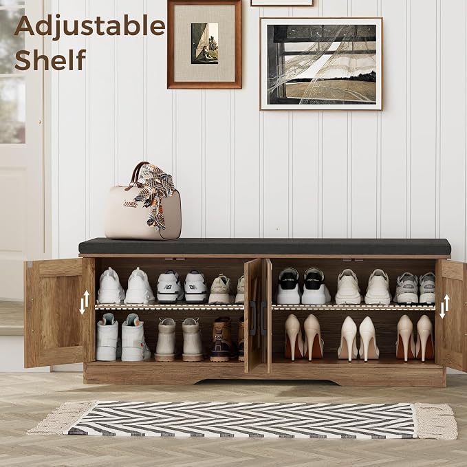 HOMSHO Farmhouse Shoe Storage Bench - Image 4