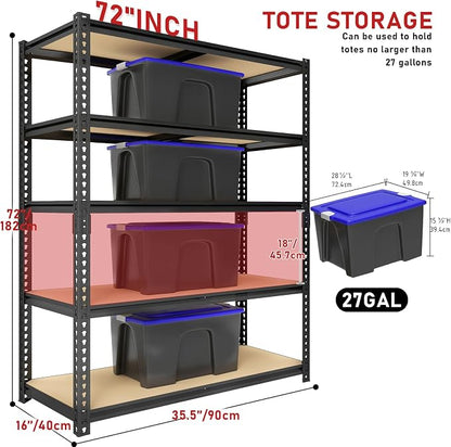 72" H Heavy Duty Garage Shelving, 2400LBS Capacity 5-Tier Storage Shelves - Image 3
