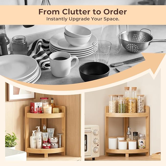 2026 New Bamboo Standing Shelf, 2 Tier Corner Shelf Stand, bathroom - Image 5