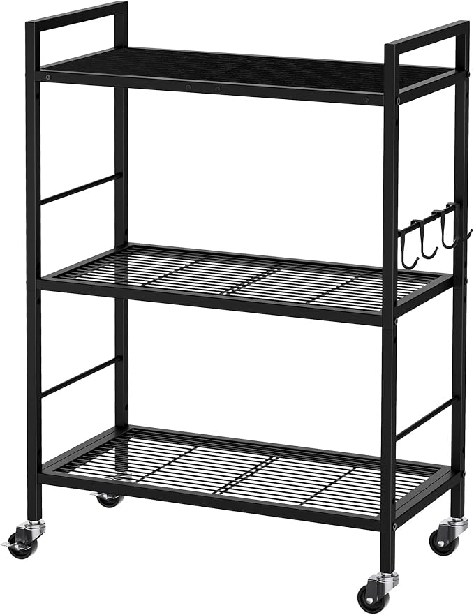 3-Tier Metal Storage Rack with Industrial Wheels, Mesh Shelving Unit with by Unknown