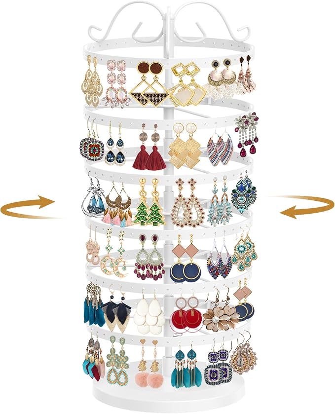 MODOWEY Rotating Earring Holder Organizer Stand, 6 Tier Large Capacity Jewelry by MODOWEY