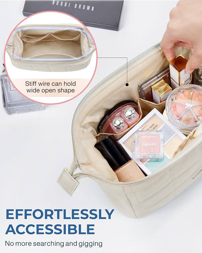 BAGSMART Makeup Bag Cosmetic Bag Wide Open, Wide-open Travel Makeup Bag - Image 4