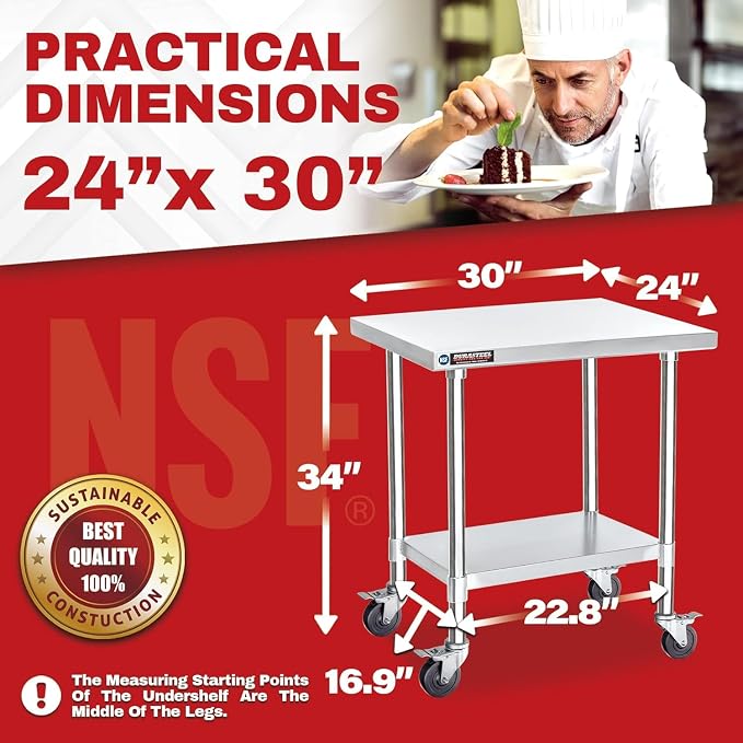 DuraSteel 24x30 NSF Stainless Steel Cart Work Table - Image 3