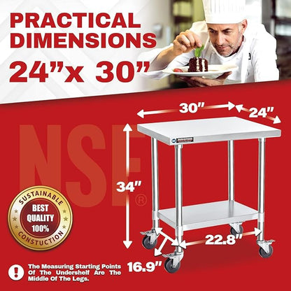 DuraSteel 24x30 NSF Stainless Steel Cart Work Table - Image 3