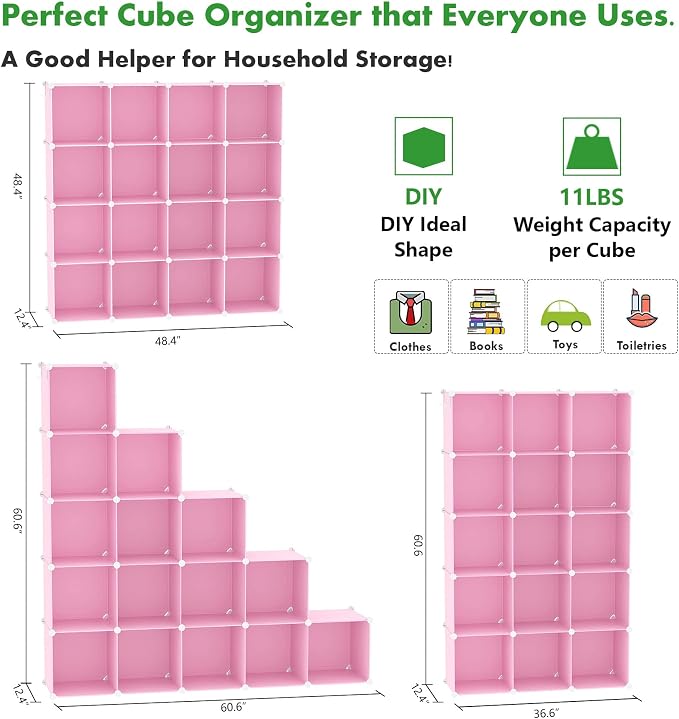 C&AHOME Cube Storage Organizer, 16-Cube Shelves Units, Plastic Storage Cubes - Image 2