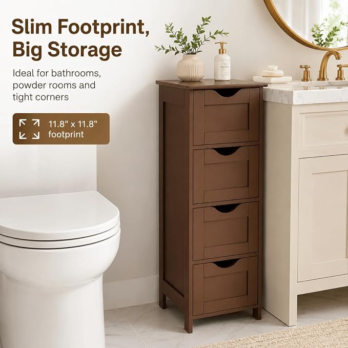 VINGLI 4-Drawer Bathroom Storage Cabinet, Slim Freestanding Floor Cabinet - Image 5
