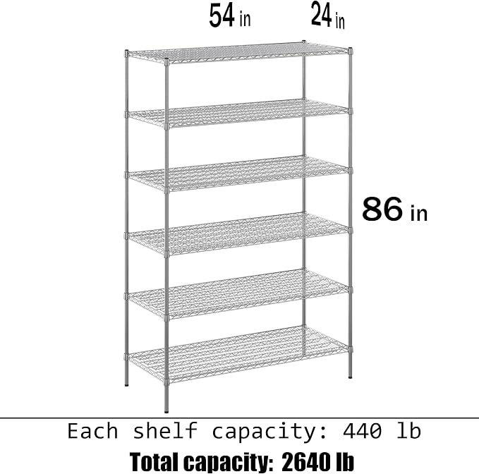24" Deep x 54" Wide x 86" Height Wire Shelving Kit | 6-Tier | NSF Commercial - Image 3
