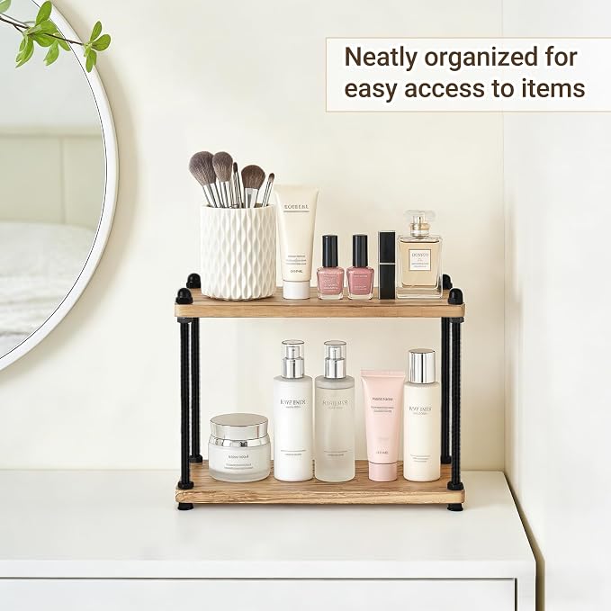 Mkono Bathroom Counter Organizer, 2 Tier Wooden Shelf - Image 4