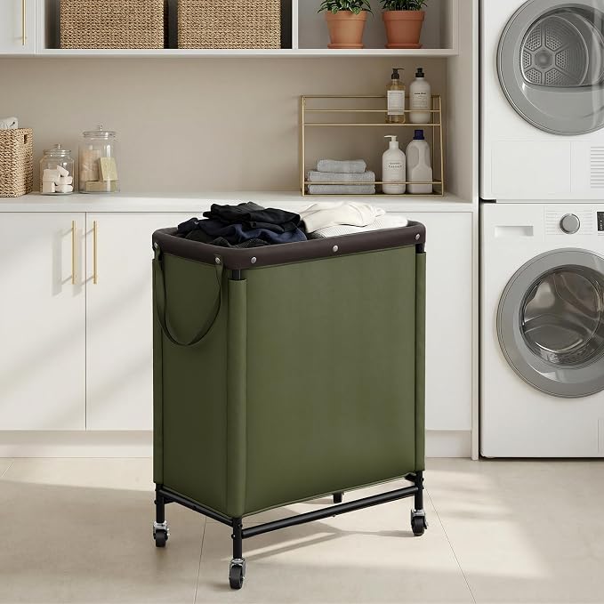 StorageWorks Laundry Hamper 2 Section, 100L Rolling Laundry Sorter Cart - Image 6
