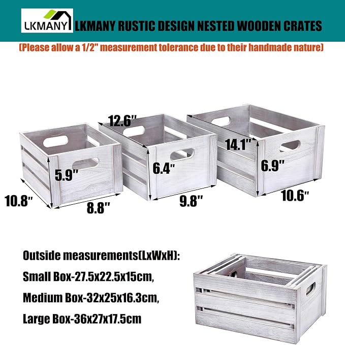 Storage Crates 3 Pcs Wooden Crates Decorative Boxes, Nesting Storage Container - Image 3