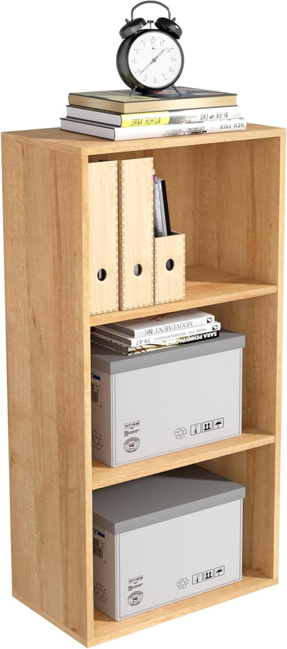 Wooden 3 Cube Storage Organizer, 3 Tier Low Bookcase Freestanding Storage by NewBeth