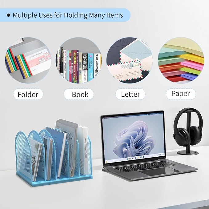 5-Section Vertical Desktop Organizer, 5-Section Mesh File Folder Stand Sorter - Image 6