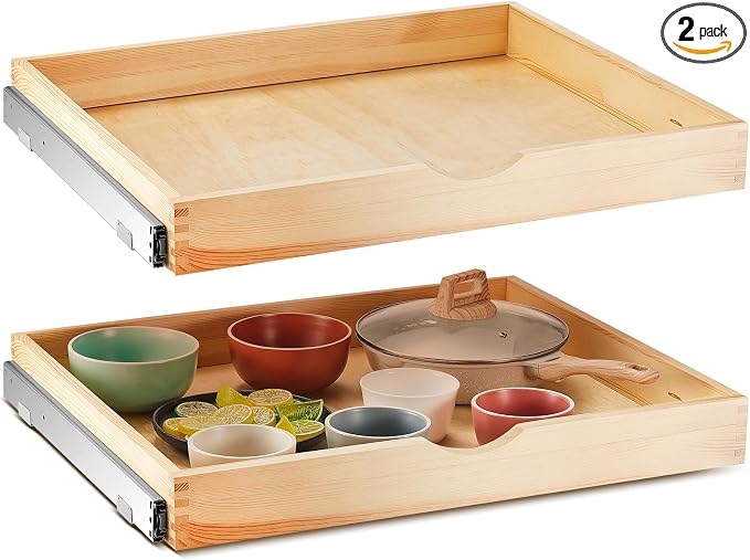 Menkxi 2 Set Pull out Tray Cabinet Organizer Wooden Pull Drawers storage Slide by Menkxi