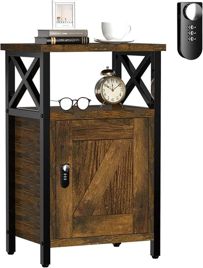 runjuly Wooden Nightstand with Lock Storage Cabinet, Rustic Brown | Locking by Home