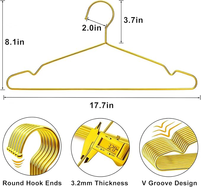 30 Pack Clothes Hangers, METLUCK Stainless Steel Gold Hangers - Image 2