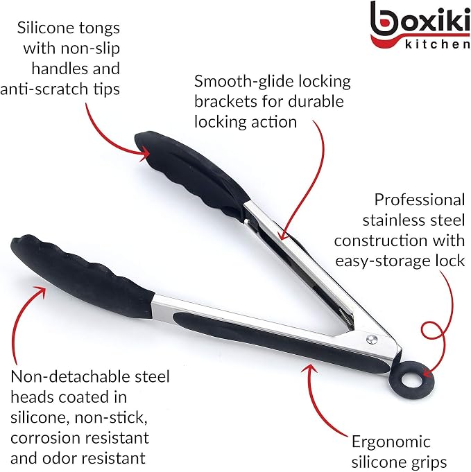 Kitchen Tongs for Cooking with Silicone Tips by Boxiki Kitchen, BPA Free - Image 7