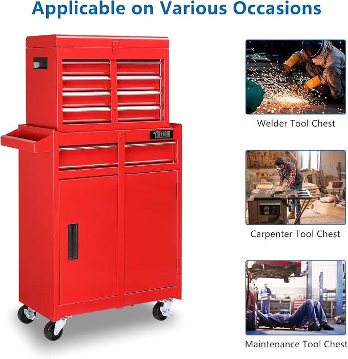 TUFFIOM 5-Drawer Rolling Tool Chest, Tool Storage Cabinet w/Drawers, Lockable - Image 9