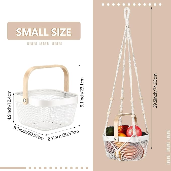 2 Sets Hanging Fruit Baskets for Kitchen 2 Size Metal Wire Mesh Basket - Image 2