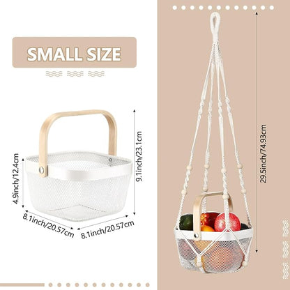 2 Sets Hanging Fruit Baskets for Kitchen 2 Size Metal Wire Mesh Basket - Image 2