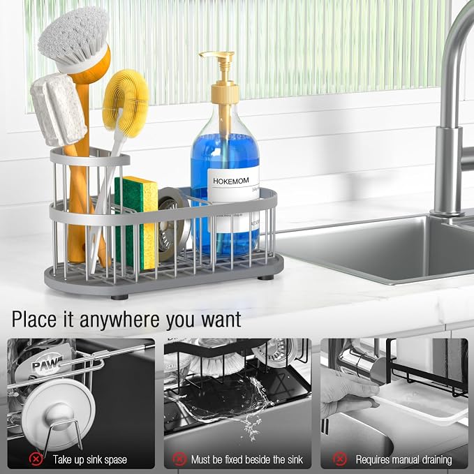 Kitchen Sink Organizer with Sponge Holder & Brush Holder - Image 3