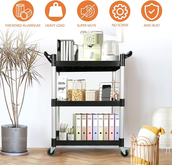 Utility Carts with Wheels, 3-Tier Rolling Cart with Wheels, Heavy Duty 510 LBS - Image 5
