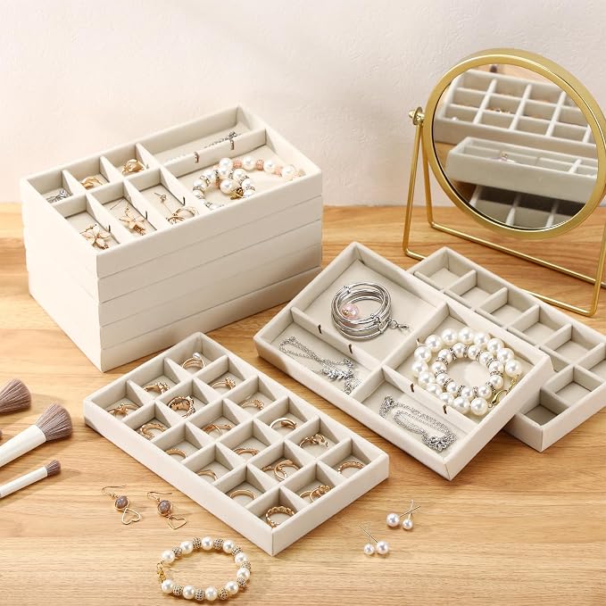 Highergo 8 Pcs Velvet Jewelry Trays Stackable Drawers Organizer Ring Earring - Image 3