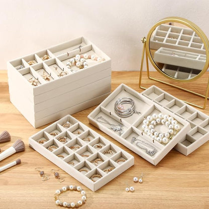 Highergo 8 Pcs Velvet Jewelry Trays Stackable Drawers Organizer Ring Earring - Image 3