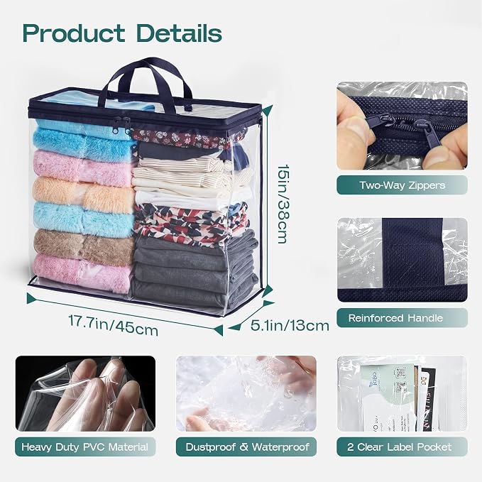 10 Pack Clear Storage Bags for Clothes, 22L Blanket Storage Bags, Under Bed - Image 2