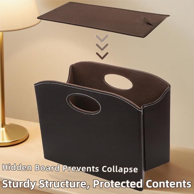 WRINGKIT Leather Magazine File Holder, Foldable Magazine Basket - Image 5